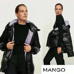 MANGO Quilted Puffer  Winter Jacket 'Aspen' Shiny Black size S